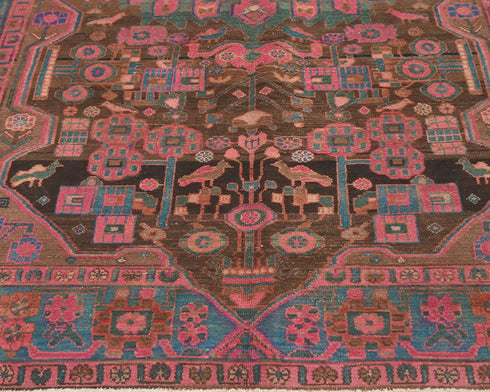 5x10 Vintage Brown Pink Persian Style Hand Knotted Low Pile Wool Area Rug